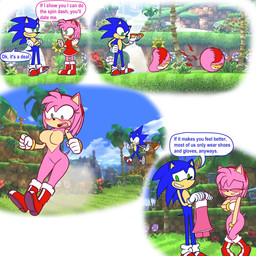 blue_body blue_fur blue_hair blush boots breasts clothed clothing covering dress duo featureless_breasts featureless_crotch female footwear fur gloves green_eyes hair handwear male nude pink_body pink_fur pink_hair red_clothing red_dress rolling shoes simple_background spin_dash text dorianbaeza3 sega sonic_the_hedgehog_(series) amy_rose sonic_the_hedgehog eulipotyphlan hedgehog humanoid mammal 1:1 comic english_text hi_res