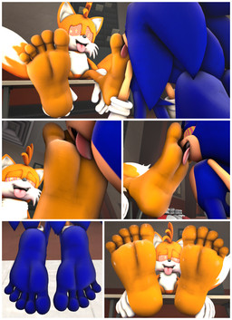 5_toes anthro barefoot dialogue duo feet foot_fetish foot_focus foot_lick foot_play humanoid_feet hypnosis licking male male/male male_anthro mind_control plantigrade soles toes tongue sonicfanlolop sega sonic_the_hedgehog_(series) miles_prower sonic_the_hedgehog canid canine eulipotyphlan fox hedgehog mammal 3d_(artwork) absurd_res comic digital_media_(artwork) hi_res