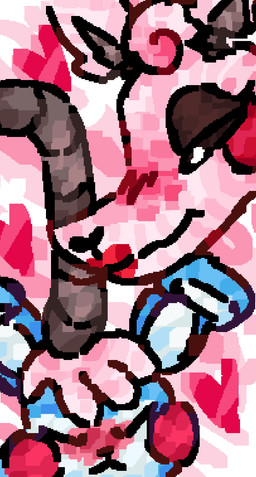ambiguous_gender anthro bedroom_eyes black_eyelids black_sclera blush blush_lines curly_hair duo embarrassed eyes_closed female hair head_only headpat heart_symbol lipstick looking_at_another machine makeup narrowed_eyes pouting red_lipstick rosy_cheeks seductive scaliescum five_nights_at_freddy's five_nights_at_freddy's_2 scottgames mangle_(fnaf) toy_bonnie_(fnaf) animatronic robot aliasing digital_media_(artwork) hi_res