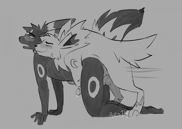 anal anal_penetration anthro blush duo feral from_behind_position genitals humanoid_genitalia humanoid_penis looking_pleasured male male/male mounting penetration penis sex xxbrewbeastxx nintendo pokemon eeveelution generation_1_pokemon generation_2_pokemon jolteon pokemon_(species) umbreon black_and_white greyscale hi_res monochrome