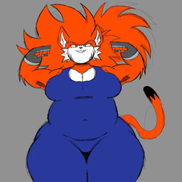 anthro armpit_hair belly biceps big_breasts big_hair biped body_hair breasts cheek_tuft cleavage clothed clothing curvy_figure dipstick_tail exercise_clothing facial_tuft female fingerless_gloves flexing flexing_bicep front_view fur gloves green_eyes grey_background hair handwear huge_hips markings musclegut muscular muscular_anthro muscular_female narrowed_eyes navel_outline orange_body orange_fur orange_hair sharp_teeth simple_background skinsuit slightly_chubby slightly_chubby_anthro slightly_chubby_female smile solo spiky_hair standing tail tail_markings teeth thick_thighs tight_clothing tuft wide_hips cococram felid mammal pantherine tiger 1:1 2025 alternate_version_at_source colored_sketch digital_drawing_(artwork) digital_media_(artwork) flat_colors hi_res portrait sketch three-quarter_portrait