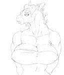 anthro big_breasts breasts ear_piercing female muscular muscular_female piercing solo audunor divadale_(snakedakyoot) clydesdale draft_horse equid equine horse mammal monochrome