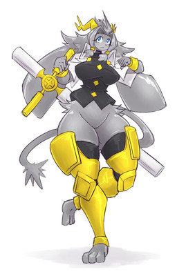 3_toes anthro antlers barefoot big_ears blue_eyes bottomless cape clothed clothing collared_shirt dream_breaker_(pseudoregalia) dress_shirt featureless_crotch feet female fur grey_body grey_fur holding_melee_weapon holding_object holding_weapon horn leg_armor legwear melee_weapon on_one_leg pose shirt simple_background solo standing tail thick_thighs toes topwear weapon white_background wide_hips mokkoyu pseudoregalia sybil_(pseudoregalia) bovid caprine hybrid lagomorph mammal 2025 absurd_res full-length_portrait hi_res portrait