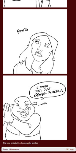 anthro april_o'neil bandanna comic duo fainting female human humanoid humor lips male mammal mask michelangelo_(tmnt) ogre parody pun shrek shrek_(character) teenage_mutant_ninja_turtles unknown_artist
Rating: Safe
Score: -4
User: lookyloo
Date: May 27, 2014 anthro april_o'neil bandanna comic duo fainting female human humanoid humor lips male mammal mask michelangelo_(tmnt) ogre parody pun shrek shrek_(character) teenage_mutant_ninja_turtles unknown_artist
Rating: Safe
Score: -4
User: lookyloo
Date: May 27, 2014