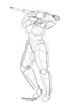 anthro armor big_breasts breasts female flexing flexing_bicep head_cannon m1_abrams machine muscular muscular_female nude solo tank vehicle panzerschreckleopard alex_(panzerschreckleopard) living_machine living_tank living_vehicle absurd_res hi_res monochrome