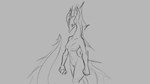 16:9 2019 anthro breasts digital_drawing_(artwork) digital_media_(artwork) dragon female fin genitals grey_background monochrome mythological_creature mythological_scalie mythology navel nipples nude pussy scalie simple_background sketch solo tail watsup widescreen