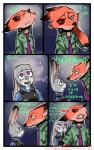 anthro canid canine charlotteray clothed clothing collar comic dialogue disney duo ears_down english_text female fox green_eyes judy_hopps lagomorph leporid male mammal necktie nick_wilde pivoted_ears police police_uniform purple_eyes rabbit red_fox shock_collar signature text true_fox uniform zistopia zootopia