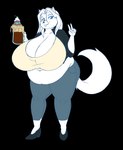 anthro beverage big_breasts big_butt black_nose blue_eyes bottomwear breasts butt cleavage clothed clothing female footwear fur gesture hair hand_gesture high_heels holding_beverage holding_object huge_breasts huge_thighs hyper hyper_breasts jacket lidded_eyes midriff navel obese obese_anthro obese_female overweight overweight_anthro overweight_female pants root_beer shirt shoes simple_background smile smiling_at_viewer soda solo tail thick_thighs topwear transparent_background v_sign weight_gain white_body white_fur white_hair white_tail thunderkid92 cc-by-nc-nd creative_commons krystal_(k9wolf) canid canine canis mammal wolf 2016 alpha_channel digital_drawing_(artwork) digital_media_(artwork) hi_res