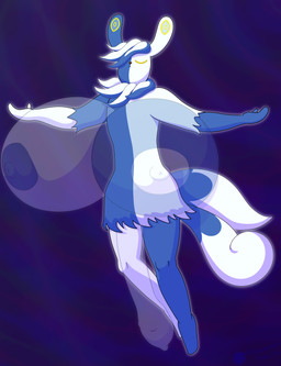 ambiguous_gender anthro big_breasts big_penis breasts eyes_closed floating genitals hair huge_breasts huge_penis hyper hyper_breasts hyper_genitalia hyper_penis multicolored_body multicolored_hair penis solo two_tone_body two_tone_hair gunpowdergreentea nintendo pokemon pokemon_legends_z-a generation_9_pokemon mega_evolution mega_meowstic pokemon_(species) hi_res