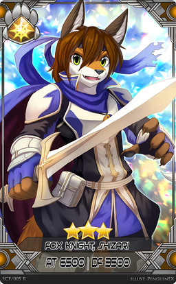 anthro brown_ears brown_hair clothed clothing front_view glistening glistening_eyes green_eyes hair holding_melee_weapon holding_object holding_sword holding_weapon inner_ear_fluff looking_at_viewer male melee_weapon open_mouth orange_body pink_tongue solo standing sword tongue tuft weapon white_body white_inner_ear_fluff penguinexperience canid canine fox mammal