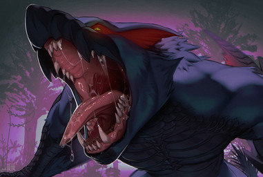 ambiguous_fluids beak bodily bodily_fluids dripping fangs feral forest fur gaping male markings mouth_shot open_mouth plant saliva scales solo string teeth tongue tree nothehe capcom monster_hunter mythology dragon flying_wyvern furred_dragon furred_scalie mythological_creature mythological_scalie nargacuga scalie hi_res