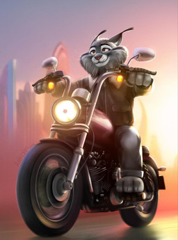 anthro bottomwear clothing jacket male motorcycle pants paws solo topwear vehicle whiskers askalin disney zootopia pawbert_lynxley canada_lynx felid feline lynx mammal