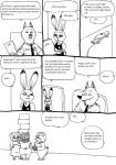 anthro bernielover canid canine canis car clothing comic disney domestic_pig duo english_text female fur hair hi_res inside_car judy_hopps lagomorph leporid long_ears male mammal monochrome officer_fangmeyer police police_uniform rabbit simple_background speech_bubble suid suina sus_(pig) text uniform vehicle white_background wolf zootopia