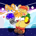 boxing boxing_gloves butt butt_crush clothing duo handwear male sport aramatchan sega sonic_the_fighters sonic_the_hedgehog_(series) bark_the_polar_bear miles_prower bear canid canine fox mammal polar_bear ursine 1:1 absurd_res hi_res