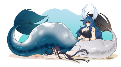 after_vore belly big_belly blue_hair breasts female female_pred group hair overweight split_form vore 4kkc aquatic merfolk 2021 absurd_res hi_res
