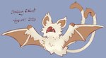 ambiguous_feral ambiguous_gender blue_background ear_tuft fangs feral fluffy flying fur long_tail membrane_(anatomy) membranous_wings open_mouth simple_background solo tail tan_body tan_fur teeth tuft wings flipside nintendo pokemon fan_character bat generation_1_pokemon hybrid hybrid_pokemon mammal mankey pokemon_(species) zubat 2023 signature