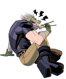 black_boots black_clothing black_footwear black_shirt black_topwear bodily_fluids boots bottomwear chopsticks clothed clothing footwear for_a_head gloves green_body green_clothing green_gloves green_handwear green_scales gyoza handwear head_spikes male pants saliva scales shirt shoes simple_background sitting solo spikes spikes_(anatomy) tan_bottomwear tan_clothing tan_pants tongue tongue_out topwear white_background galanartworks dorohedoro kaiman_(dorohedoro) animal_head animal_humanoid humanoid lizard_humanoid reptile reptile_humanoid scalie scalie_humanoid 2026 absurd_res digital_media_(artwork) hi_res