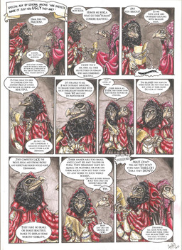 ambiguous_gender anthro dialogue elderly elderly_intersex gown humor multi_limb renaissance_clothing speech_bubble text the_truth skekla_(artist) ask_the_skeksis the_dark_crystal skekla_the_illustrator skeksil_the_chamberlain alien skeksis 2015 comic english_description english_text hi_res signature