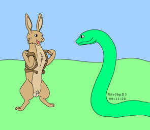 animal_genitalia balls brown_body brown_fur clothing duo feral fur genitals green_body harness harness_only male male/male nude nude_male open_mouth outside removing_harness sheath sky smile standing tail undressing urbanhermit lagomorph leporid mammal rabbit reptile scalie snake 2000 colored dated