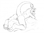 2010 4:3 anthro anus biped black_and_white female genitals horn lying monochrome nude on_front pussy raised_tail simple_background sketch solo star_wars tail tauntaun white_background wooky