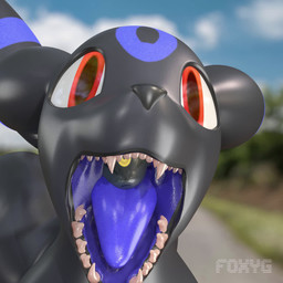 big_eyes blinking blue_internal blue_markings canine_teeth duo ear_markings endosoma feral glistening glowing glowing_eyes grey_body male male/male markings micro micro_prey mouth_shot open_mouth oral_vore red_eyes safe_vore size_difference smile swallowing tail tail_motion tailwag teeth tongue vore foxygrandpaa nintendo pokemon eeveelution generation_2_pokemon pokemon_(species) shiny_pokemon umbreon 1:1 3d_(artwork) 3d_animation animated blender_(artwork) digital_media_(artwork) hi_res no_sound short_playtime video