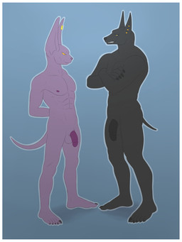 5_toes abs anthro balls border claws comparing comparing_penis duo feet flaccid genitals hairless humanoid_feet humanoid_genitalia humanoid_penis male male/male muscular nipples pecs penis plantigrade simple_background smile standing toes white_border anubis-kruger dragon_ball dragon_ball_super egyptian_mythology middle_eastern_mythology mythology anubis beerus anubian_jackal canid canine canis deity domestic_cat felid feline felis hairless_cat jackal mammal sphynx_(cat) 3:4 absurd_res hi_res smaller_version_at_source