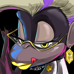 black_body black_fur ear_piercing eyelashes eyewear female fur glasses hair licking licking_lips lips lipstick looking_at_viewer makeup narrowed_eyes piercing pink_tongue pupils smile solo text thick_lips tongue tongue_out white_hair yellow_eyes yellow_lips yellow_lipstick conditional_dnp digitaldomain123 donkey_kong_(series) donkey_kong_bananza nintendo poppy_kong haplorhine kong mammal monkey primate 1:1 2025 absurd_res artist_name hi_res signature