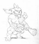 2_toes balls big_muscles club_(weapon) erection feet genitals humanoid_genitalia humanoid_penis male melee_weapon muscular muscular_male nude penis solo toes tongue tongue_out vein veiny_penis weapon utx-shapeshifter nintendo the_legend_of_zelda blin_(tloz) bokoblin mammal suina hi_res monochrome