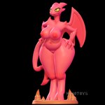 3d_modeling 3d_print angry anthro breasts female genitals hand_on_butt horn looking_straight navel nipples pussy red_body simple_background solo tail wings yellow_eyes nonotoys satina_wants_a_glass_of_water lucia_(satina) demon 1:1 3d_(artwork) digital_media_(artwork) hi_res