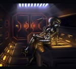 breasts female not_furry pose seductive sitting smile solo zeusdex alien_(franchise) alien xenomorph letterbox