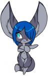 anthro big_breasts big_ears blue_eyes blue_hair blush breasts chibi dipstick_tail featureless_breasts female fur gloves_(marking) hair hair_over_eye inner_ear_fluff leg_markings looking_at_viewer markings multicolored_tail navel nude one_eye_obstructed simple_background smile socks_(marking) solo standing striped_body striped_fur stripes tail tail_markings tuft white_background furball furball_(character) canid canine fennec_fox fox mammal true_fox 2018