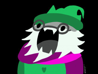 clothing eyewear fur glasses hat headgear headwear heart_symbol male open_mouth scarf simple_background solo white_body white_fur framebuffer deltarune undertale_(series) ralsei bovid caprine darkner goat mammal 4:3