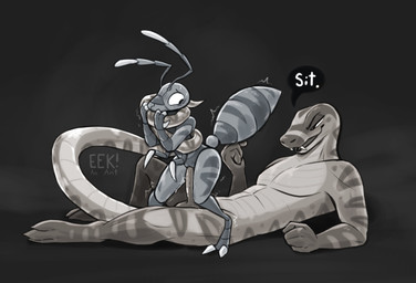 andromorph antennae_(anatomy) anthro arm_support arthropod_abdomen black_background bodily_fluids claws command dialogue duo forced genital_fluids genitals intersex intersex/male looking_at_another looking_at_partner looking_back looking_back_at_another looking_back_at_partner lying male narrowed_eyes on_back penetration penile penile_penetration shaking shallow_penetration simple_background size_difference speech_bubble standing sweat tail_around_partner text tremble_lines trembling vaginal vaginal_fluids vaginal_penetration vulva eekanant eek_(eekanant) soba_(eekanant) ant arthropod colubrid great_plains_rat_snake hymenopteran insect lampropeltini rat_snake reptile scalie snake artist_name digital_drawing_(artwork) digital_media_(artwork) english_text hi_res monochrome sepia nonbinary_(lore)