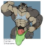 5_fingers abs anthro areola biceps big_bulge big_muscles biped black_hair blep body_size_growth border bottomwear bulge claws clothing finger_claws fingers flaccid flexing flexing_bicep fur genitals green_clothing green_eyes green_underwear grey_body grey_fur growth growth_sequence hair huge_bulge huge_muscles hyper hyper_bulge hyper_muscles looking_at_viewer male muscle_growth muscular nipples paws pecs penis penis_base quads shirt shorts size_transformation solo standing tank_top tongue tongue_out topwear torn_clothing transformation underwear vein veiny_penis white_border oldshep george_(yuri)_kuznetsov canid canine canis mammal wolf 2020 digital_drawing_(artwork) digital_media_(artwork)