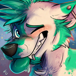 anthro black_nose blush bodily_fluids bridge_piercing drooling drunk ear_piercing facial_piercing front_view fur green_body green_eyes green_fur green_hair green_tongue hair industrial_piercing lip_piercing looking_at_viewer male multicolored_body multicolored_fur nose_piercing one_eye_closed piercing saliva solo substance_intoxication teeth tongue tongue_out two_tone_body two_tone_fur white_body white_fur wink waywardmutt miotas canid canine canis domestic_dog husky mammal nordic_sled_dog spitz 1:1 2014 bust_portrait digital_media_(artwork) icon portrait