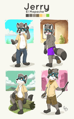 anthro belly big_belly black_nose blue_bottomwear blue_clothing blue_eyewear blue_glasses blue_pants blush bottomwear brown_bottomwear brown_clothing brown_shorts clothed clothing electronics eyewear fangs front_view fur glasses glistening glistening_eyes green_eyes grey_body grey_fur holding_microphone holding_object logo male male_anthro microphone open_clothing open_mouth open_smile open_topwear outside pants purple_bottomwear purple_clothing purple_underwear shorts smile solo standing teeth topwear underwear white_body white_fur yellow_clothing yellow_topwear young young_anthro young_male pandapaco mammal procyonid raccoon artist_logo hi_res multiple_images signature