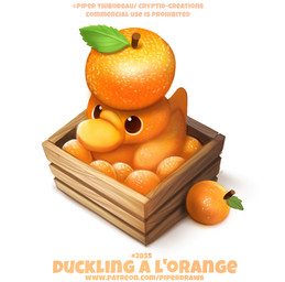 ambiguous_gender brown_eyes crate feral food fruit humor leaf orange_(fruit) orange_body plant pun simple_background solo text visual_pun white_background wings piper_thibodeau anatid anseriform avian bird duck food_creature digital_media_(artwork) digital_painting_(artwork) english_text painting_(artwork) url