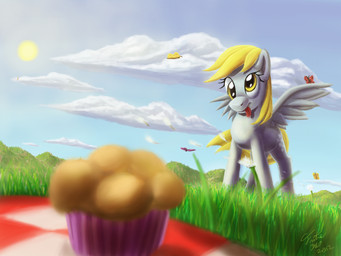 ambiguous_gender blonde_hair cloth cloud cutie_mark dandelion detailed_background feathered_wings feathers female feral flower food grass grey_body grey_feathers group hair insect_wings lepidopteran_wings mountain muffin outside plant quadruped sky solo_focus sun tail tongue tongue_out wings tsitra360 friendship_is_magic hasbro my_little_pony mythology derpy_hooves_(mlp) rainbow_dash_(mlp) arthropod butterfly equid equine insect lepidopteran mammal mythological_creature mythological_equine pegasus 2012 4:3 hi_res