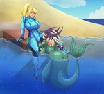 beach bodysuit clothing crown curvy_figure duo female female/female hand_on_hip harbor headgear hourglass_figure machine sand sitting skinsuit small_waist split_form thick_thighs thin_calves tight_clothing water wharf zero_suit avalugg_(artist) league_of_legends metroid nintendo riot_games tencent nami_(lol) samus_aran human humanoid mammal marine merfolk hi_res