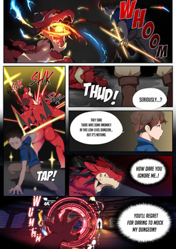 adventurer anthro attack blood bodily_fluids breath_powers brown_hair butt clothing defeated dialogue dungeon duo elemental_manipulation fight fire fire_breathing fire_manipulation hair horn imminent_transformation magic magic_circle male muscular muscular_anthro muscular_male nude nude_anthro nude_male red_body sharp_teeth spikes spikes_(anatomy) tail teeth text transformation_through_magic wings manyu mythology dragon human mammal mythological_creature mythological_scalie scalie 2025 absurd_res colored comic digital_drawing_(artwork) digital_media_(artwork) english_text hi_res