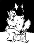 anthro duo female female_pred larger_female male male/female male_prey nude oral_vore size_difference smaller_male vore acidbath assdemon ante_(ante_flan) canid canine canis coyote mammal wolf monochrome