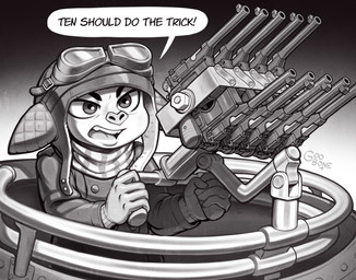 anthro clothing dialogue eyebrows eyewear gloves goggles gun handgun handwear hat headgear headwear male mauser_c96 open_mouth pilot_hat pistol ranged_weapon scarf solo weapon goobone goblin 2026 hi_res monochrome