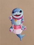 black_eyes clothed clothing collar collar_tag diaper dorsal_fin feral fin male pink_collar pink_diaper solo wearing_diaper baileydoodles jeff_the_land_shark fish marine shark 3:4 absurd_res hi_res