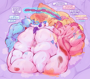 anthro belly big_belly big_breasts big_butt blue_body breasts butt censored_genitalia female group huge_belly morbidly_obese nipples obese overweight pink_body text thick_thighs white_body yellow_body chestdandy friendship_is_magic hasbro my_little_pony fluttershy_(mlp) pinkie_pie_(mlp) rainbow_dash_(mlp) rarity_(mlp) equid equine horse mammal pony 2023 absurd_res censored hi_res