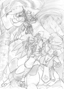 angry anthro armor asian_clothing attack beak big_breasts breasts cape cleavage clothed clothing dagger east_asian_clothing eyelashes female forest group headgear helmet holding_wrist horn huge_breasts japanese_clothing leap long_fangs looking_at_another low-angle_view male melee_weapon multi_tail open_mouth plant polearm scared sharp_teeth spear tail teeth tree trio weapon wings blackfox85 asian_mythology east_asian_mythology japanese_mythology mythology gin_(blackfox85) tifa_stormlung_(blackfox85) canid canine fox fox_spirit mammal stormbeast taur tengu yokai 2019 comic first_page hi_res monochrome traditional_media_(artwork)