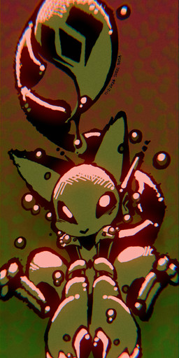 3_claws 3_toes ambiguous_gender anthro brown_background claws feet front_view green_body pink_eyes simple_background solo stinger_tail tail toes sodabytes felid mammal 2024 absurd_res digital_media_(artwork) hi_res