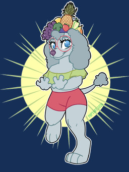 anthro banana bottomwear clothing curly_hair dancing eyewear female food fruit fruit_hat glasses grape hair lemon looking_at_viewer orange_(fruit) pineapple plant red_eyewear red_glasses shorts simple_background solo star_fruit strawberry topwear transparent_background puptart_(artist) chloe_couture canid canine canis domestic_dog mammal poodle 3:4 alpha_channel full-length_portrait hi_res portrait