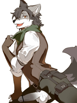 anthro balls bottomwear censor_bar censored_genitalia censored_penis clothing ear_piercing ear_ring femboy fingerless_gloves fur genitals gloves grey_body grey_fur handwear ineffective_censorship kemono kneeling looking_at_viewer male male_anthro open_mouth orange_eyes pants penis piercing ring_piercing shirt simple_background solo topwear white_background white_body white_fur ro_ru39 canid canine canis mammal wolf 3:4 absurd_res censored hi_res