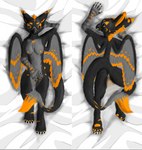 absurd_res anthro avian bent_arm big_tail bodily_fluids dakimakura dakimakura_design female fluffy fur genital_fluids genitals gryphon hands_behind_back hi_res kaolin_(squareofclay) looking_at_viewer mythological_avian mythological_creature mythology orange_body orange_eyes orange_fur pussy solo squareofclay tail vaginal_fluids wet wet_body wet_fur wet_sheets