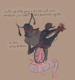 2_toes 3_fingers 5_fingers antennae_(anatomy) anthro anthro_penetrated arthropod_abdomen arthropod_abdomen_penetration assisted_sex blush bodily_fluids butt claw_fingers claws dialogue duo ear_blush feet female female/female female_anthro female_orgasm fingers forced from_behind_position genitals group group_sex holding_arms holding_both_legs human_on_anthro human_penetrating human_penetrating_anthro internal interspecies larger_anthro larger_female leaking lifting_another living_condom looking_at_viewer male male/female male_human male_on_anthro penetration penile penile_penetration penis pincers pink_body purple_body restrained saliva sex size_difference smaller_human speech_bubble talking_to_viewer text threesome toe_claws toes trio white_body x-ray_view skinnedteeth ant ant_queen arthropod human hymenopteran insect mammal english_text hi_res incest_(lore)